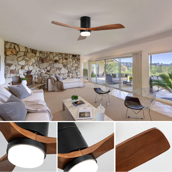 52 Inch Wooden Ceiling Fan, With 18W Led Light 3 Solid Wood Blades, Remote Control Reversible DC Motor with ETL Ceiling Fan For Home[Unable to ship on weekends, please place orders with caution]