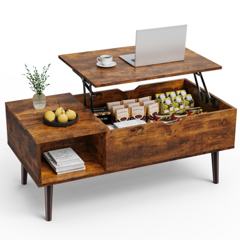 Lift Top Coffee Table ，Wooden Furniture with Hidden Compartment and Adjustable Storage