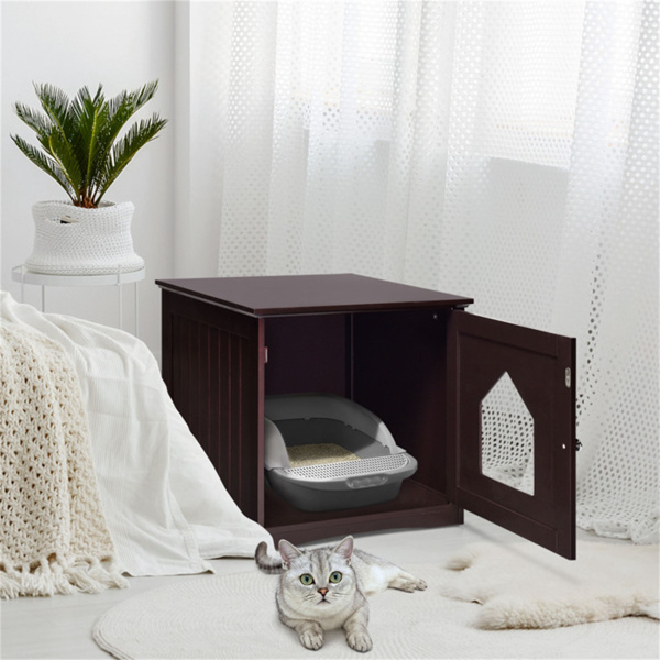 20"Brown Wooden Cat Litter Box End Table