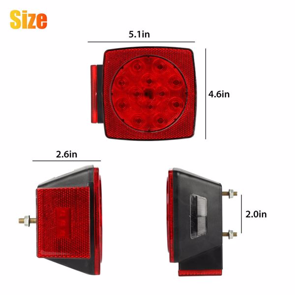 1 Pair Rear LED Submersible Square Trailer Tail Lights Kit Boat Truck Waterproof