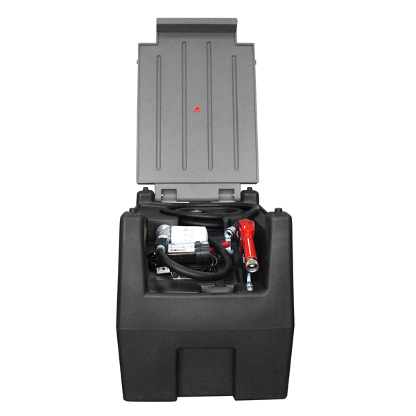 50 gallon portable fuel dispenser set in black and gray