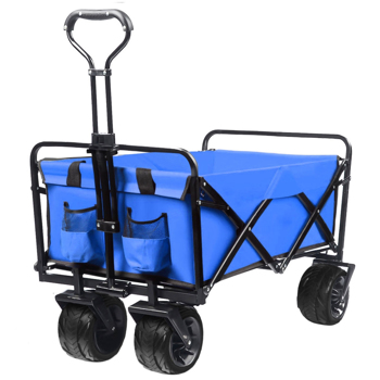 Collapsible Heavy Duty Beach Wagon Cart Outdoor Folding Utility Camping Garden Beach Cart with Universal Wheels Adjustable Handle Shopping (Blue)