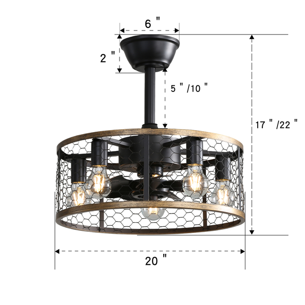 20 Inch Industrial Caged Ceiling Fan With 7-ABS Blades Remote Control, Small Ceiling Fan Reversible DC Motor With ETL Certificate[Unable to ship on weekends, please place orders with caution]