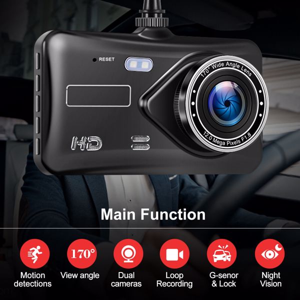 4" FHD 1080P Dash Cam Car DVR Front and Rear Camera Night Vision G-sensor