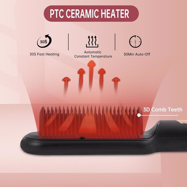 Negative Ionic Hair Straightener Brush with 9 Temp Settings, 30s Fast Heating, Hair Straightening Comb with LED Display, Anti-Scald & Auto-Shut Off Hair Straightening Iron (Black)