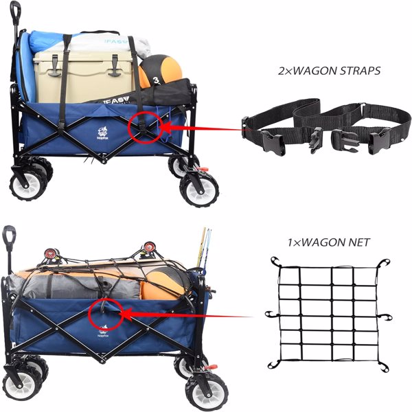 Collapsible Heavy Duty Beach Wagon Cart Outdoor Folding Utility Camping Garden Beach Cart with Universal Wheels Adjustable Handle Shopping (blue)