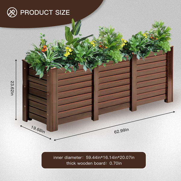 Wood Garden Bed for Growing Flowers, Planter Garden Boxes Outdoor Planter Box, Wood Container Gardening Planter Raised Beds for Patio, Balcony (62.99in*19.68in*23.62in)