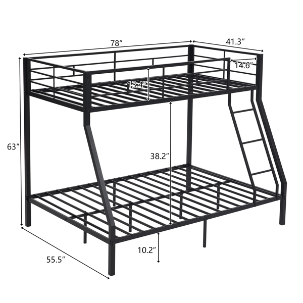 Twin Over Full Metal Bunk Bed for Kids Teens Adults, Heavy Duty Metal Bunk Bed with Ladder & Full-Length Guard Rail & Storage Space, Black