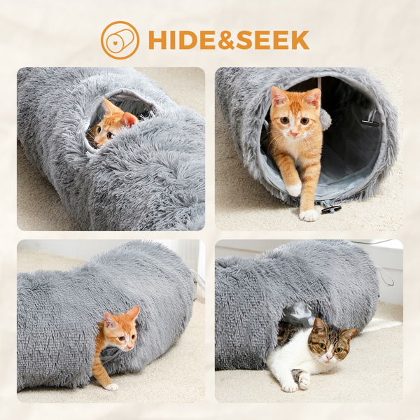 Cat Tunnel, 42.5 Inches S Shape Cat Play Tube 9.8 Inches In Diameter, Collapsible Fluffy Plush Cat Toys With Dangling Balls For Indoor Cats, Rabbits And Puppies