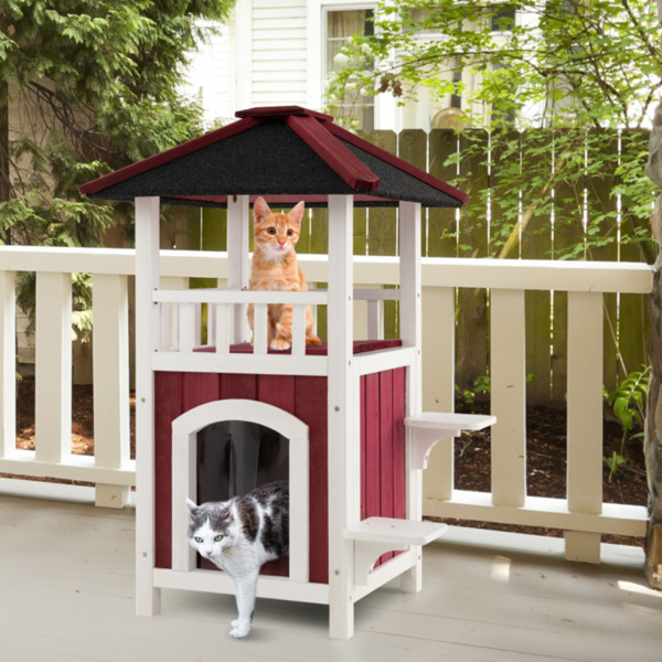 34"H Wooden Cat House 