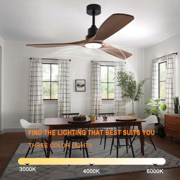 52" Wood Ceiling Fan with Lights, Smart Fans Light with Remote Reversible DC Motor, 6 Speeds Walnut Ceiling Fan Light for Indoor Porch, Patio, Bedroom, Farmhouse