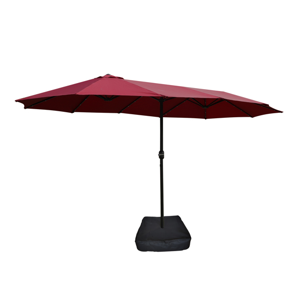 15x9ft Large Double-Sided Rectangular Outdoor Twin Patio Market Umbrella with light and base- red [Sale to Temu is Banned.Weekend can not be shipped, order with caution]