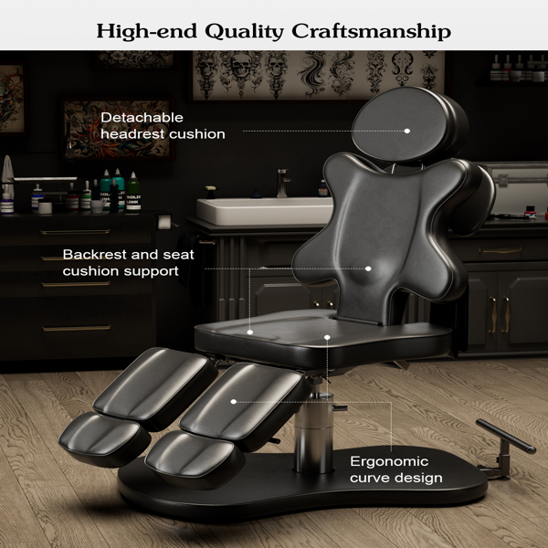 Multi-Purpose Hydraulic Tattoo Chair Split Legs for Artist, 360° Swivel, Height Adjustable, Angle Freely Adjustable, Specially Designed for Back Tattoo