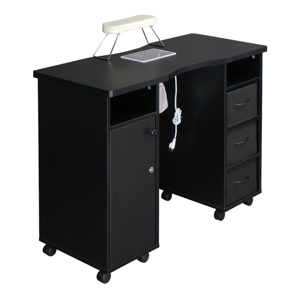 MDF Double Cabinet 3 Drawers 1 Door With Fan Manicure Table Black