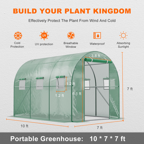 Greenhouses for Outdoors 10x7x7FT Upgraded Large Hot House for Green Garden Plant w/ Heavy Duty Galvanized Steel Frame Portable Walk-in Tunnel Tent （禁售Temu）！！！