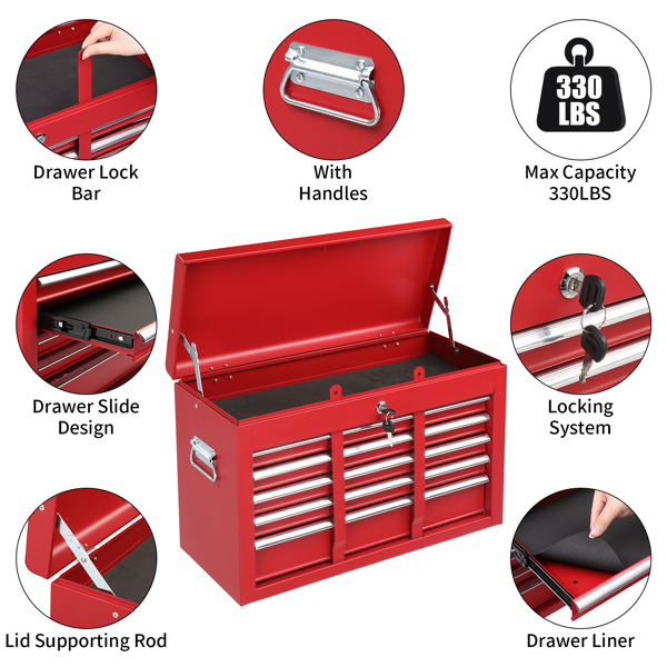 Steel maintenance tool cart cabinet 5 drawers with lock 330lb red