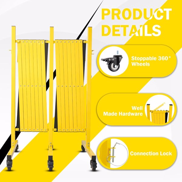 Metal Expandable Barricade, 23 Feet Retractable Fence Outdoor, Mobile Safety Barrier Gate, Easily Assembled Expanding Gate with Casters, Collapsible Accordion Barricade Gate Outdoor 