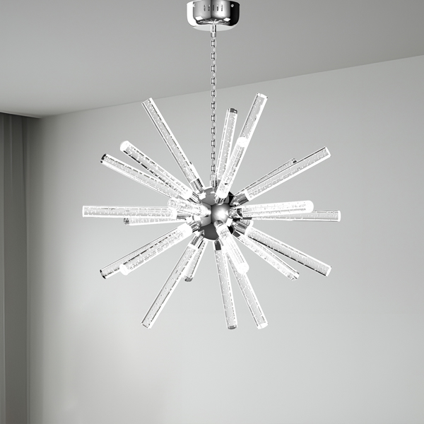 24 Lights Modern LED Chandelier, Adjustable Hanging Geometric Pendant Light Fixture, Mid-Century Sputnik Chandeliers for Dining Room Kitchen