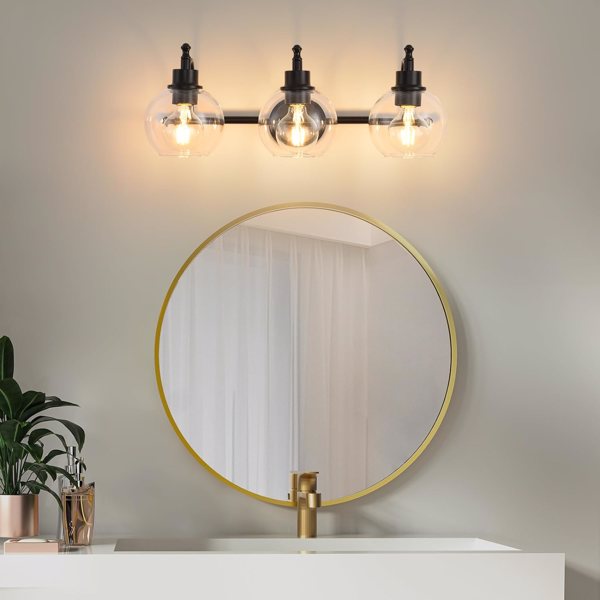 3-Lights Bathroom Vanity Lighting Fixtures Brushed Gold Modern Vanity Light 22Inch Bathroom Light Fixture Bathroom Lights Over Mirror with Clear Glass Shade for Living Room, Kitchen（E26 Base） [bulb no