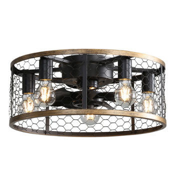 20 Inch Industrial Caged Ceiling Fan, With 7-ABS Blades Remote Control Reversible DC Motor, Small Flush Mount Ceiling Fan For Farmhouse[Unable to ship on weekends, please place orders with caution]