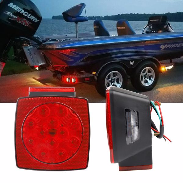 1 Pair Rear LED Submersible Square Trailer Tail Lights Kit Boat Truck Waterproof