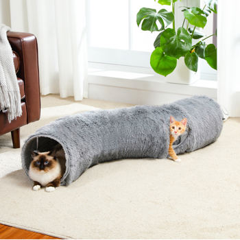 Cat Tunnel, 42.5 Inches S Shape Cat Play Tube 9.8 Inches In Diameter, Collapsible Fluffy Plush Cat Toys With Dangling Balls For Indoor Cats, Rabbits And Puppies(Unable to ship on weekends, please be c
