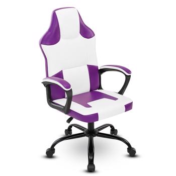 Video Game Chair for Adults, Gaming Chair Office Chair with Handrail, Adjustable Height Gamer Chair for Kids, Comfortable Computer Chair with Wheels, Purple