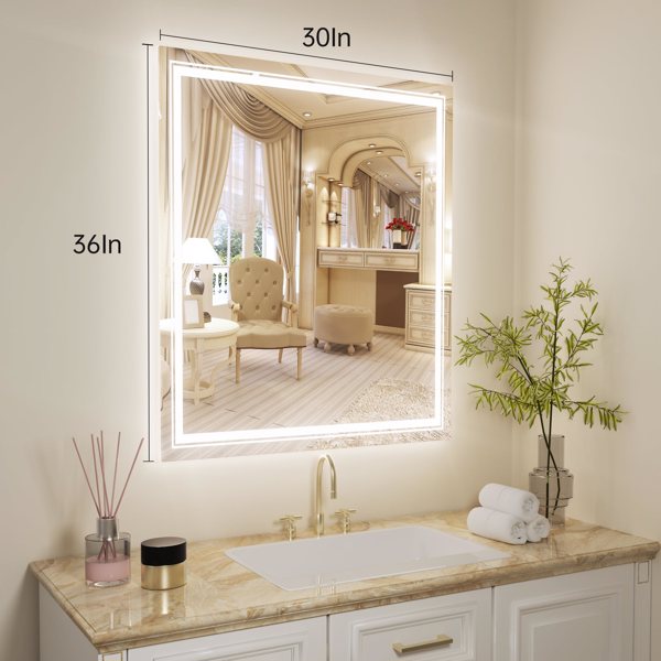 36 x 30 LED Bathroom Mirror Square LED Mirror Bedroom LED Mirror Home Decor Vanity Makeup Mirror Dimmable Anti-Fog Wall Mounted Waterproof Room Decor