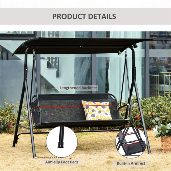 2-Seat Outdoor Patio Swing Chair-Black  (Swiship ship)（ Prohibited by WalMart ）