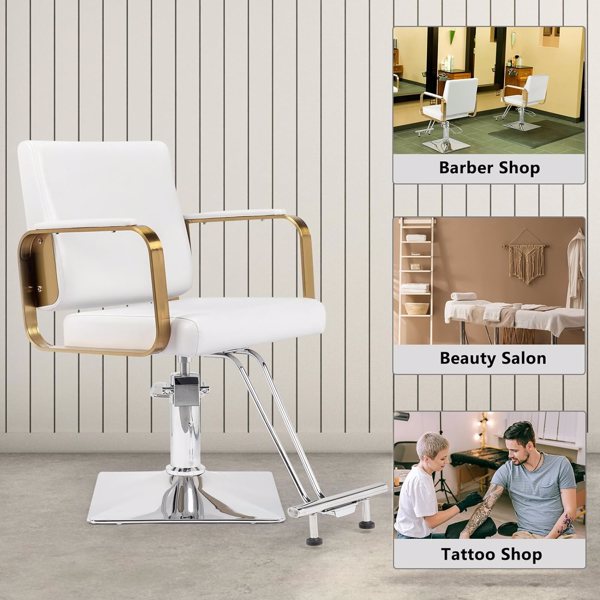 Salon Chair Styling Barber Chair, Beauty Salon Spa Equipment with Heavy Duty Hydraulic Pump, Adjustable Height & 360° Swivel for Barber Shop Hair Stylist, Max Load 330 lbs(White)