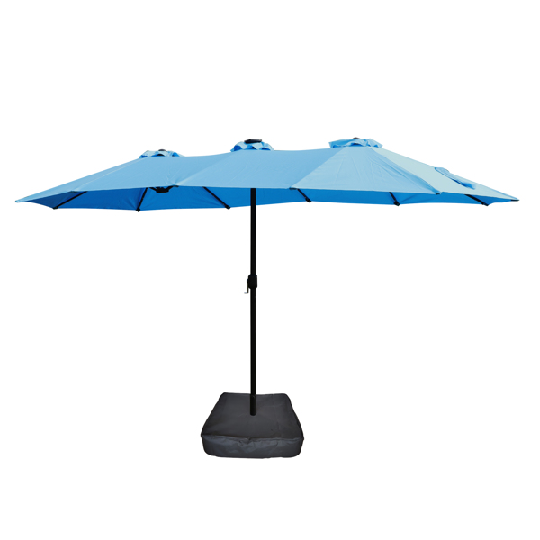 15x9ft Large Double-Sided Rectangular Outdoor Twin Patio Market Umbrella with light and base- blue [Sale to Temu is Banned.Weekend can not be shipped, order with caution]