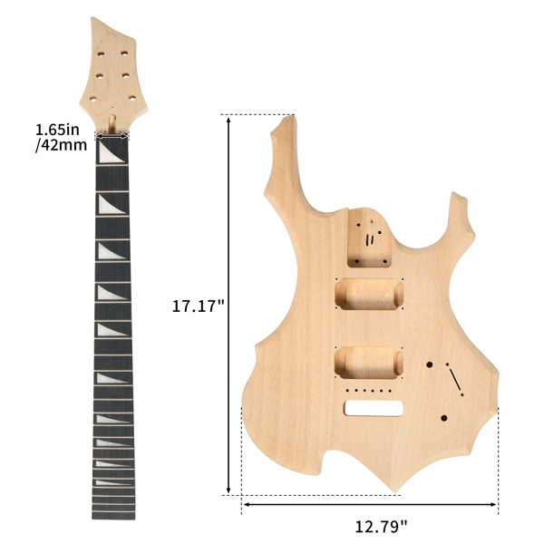 DIY 6 String Flame Shaped Style Electric Guitar Kits with Mahogany Body, Maple Neck and Accessories