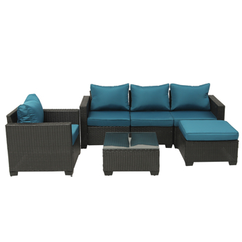  Patio Furniture,6 Pieces Outdoor Wicker Furniture Set Patio Rattan Sectional Conversation Sofa Set with Ottoman and Glass Top Table for Balcony Lawn and Garden (NO TEMU)