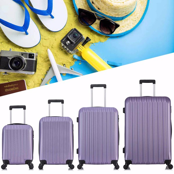 4 Piece Set Luggage Sets Suitcase ABS Hardshell Lightweight Spinner Wheels Purple