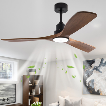 52\\" Wood Ceiling Fan with Lights, Smart Fans Light with Remote Reversible DC Motor, 6 Speeds Walnut Ceiling Fan Light for Indoor Porch, Patio, Bedroom, Farmhouse