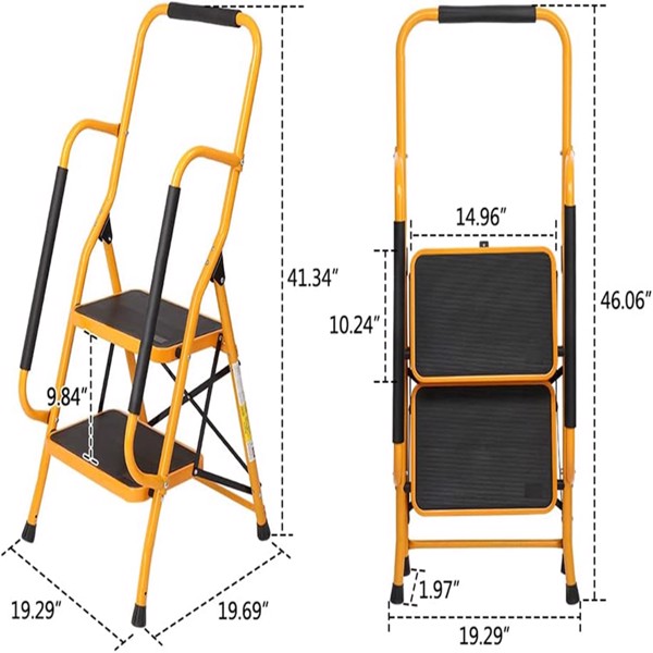 Iron 2-step ladder with handrails ginger