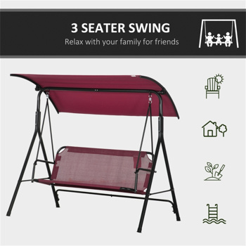  3-Seat Outdoor Patio Swing Chair-Wine Red   (Swiship ship)（ Prohibited by WalMart ）