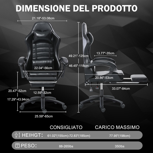 Game Chair, Adult Electronic Gaming Chair, Ergonomically Designed, PU Leather, Lounge Chair with Footstool and Waist Support, Office Chair, Black