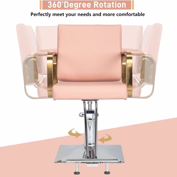 Salon Chair Styling Barber Chair, Beauty Salon Spa Equipment with Heavy Duty Hydraulic Pump, Adjustable Height & 360° Swivel for Barber Shop Hair Stylist, Max Load 330 lbs(Pink)