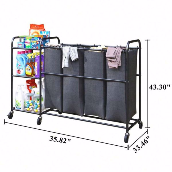 4 Bag Laundry Sorter Cart With Storage Shelf, Laundry Hamper Sorter With Rolling Wheels And Removable Bags For Clothes Storage,Laundry Organizer Basket Laundry Clothes Hamper, Black（it isn't able to s