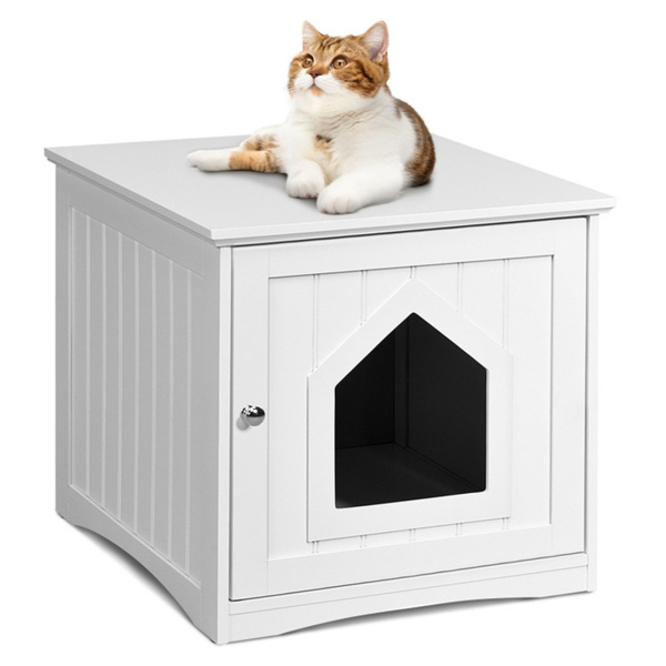 20"White Wooden Cat Litter Box End Table