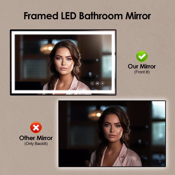 32 * 24 Bathroom Mirror LED Mirror Bathroom Mirror with Lights Bedroom LED Vanity Mirror Makeup Mirror Dimmable Anti-Fog Wall Mounted Birthday Gift Room Decor