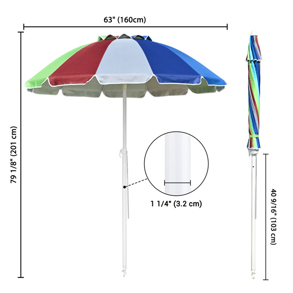 Beach Umbrella, Patio Sunshade Umbrella with Sand Anchor & Tilt Mechanism,  Air-Vent Design, Portable Sun Shelter Suitable for Seaside, Backyard, Poolside（No shipment on weekends）