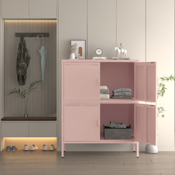 4 Door Metal Accent Storage Cabinet for Home Office,School,Garage pink