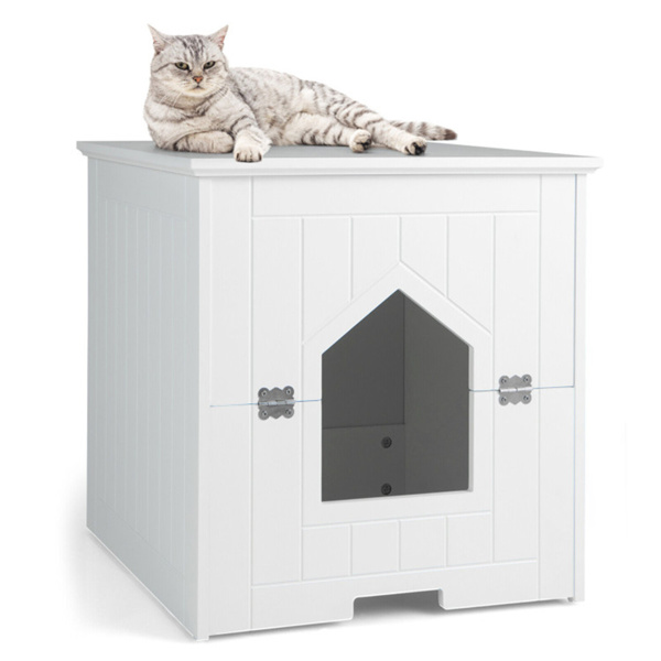 20" Wooden Cat Litter Box White End Table