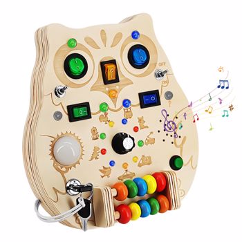 Wooden Montessori Busy Board with 8 LED Lights Switch Sensory Toys For Toddlers