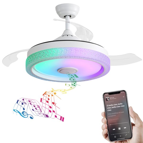 42 Inch Modern Invisible Ceiling Fan, 120V 3 ABS Blades Remote Control Reversible DC Motor, With 36W Led Light Smart APP Control, Past ETL Ceiling Fan[Unable to ship on weekends, please place orders w