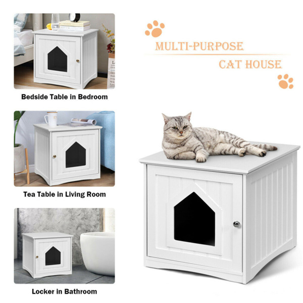 20"White Wooden Cat Litter Box End Table