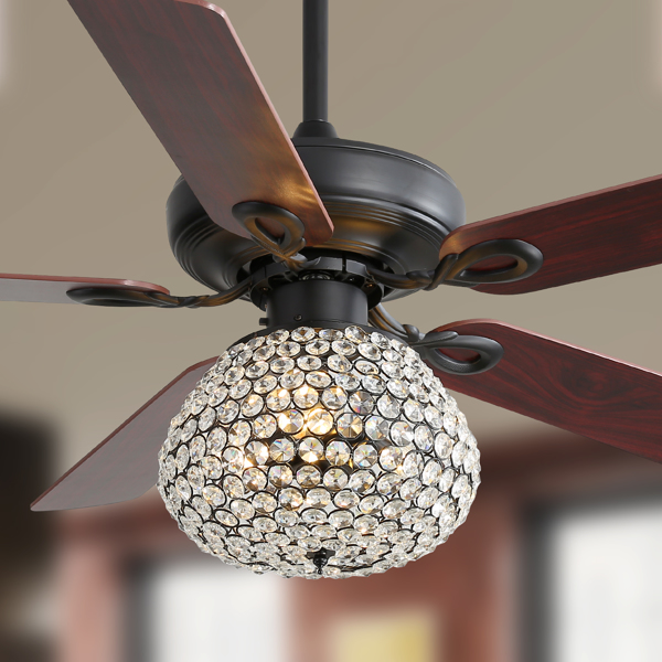 52 Inch Crystal Ceiling Fan With 3 Speed Wind 5 Plywood Blades Remote Control Reversible AC Motor[Unable to ship on weekends, please place orders with caution]