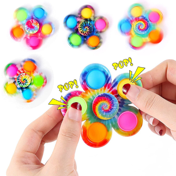 Pop Fidget Spinner Toys 4 Pc Simple Popping Toy Pack Bubble Sensory Set for Kids Party Favor Bulk ADHD Stress Relief Hand Spinners (Random , Pcs ), 4 Pcs